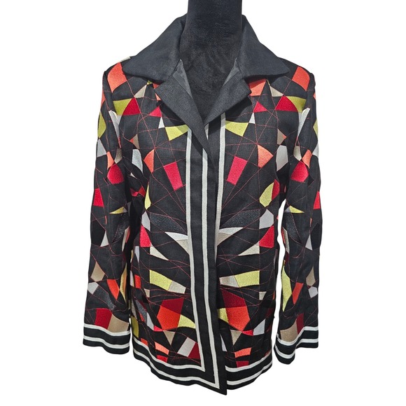 Linda Allard Ellen Tracy Jackets & Blazers - Linda Allard Ellen Tracy Linen Blazer Jacket Womens M Multicolor Artsy Abstract